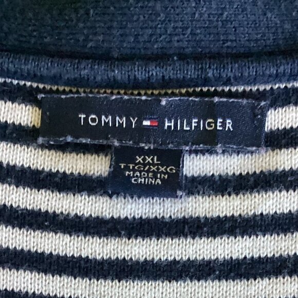 Tommy Hilfiger Striped V-Neck Pullover Sweater  Sz XXL Navy/White 140R - Picture 9 of 12